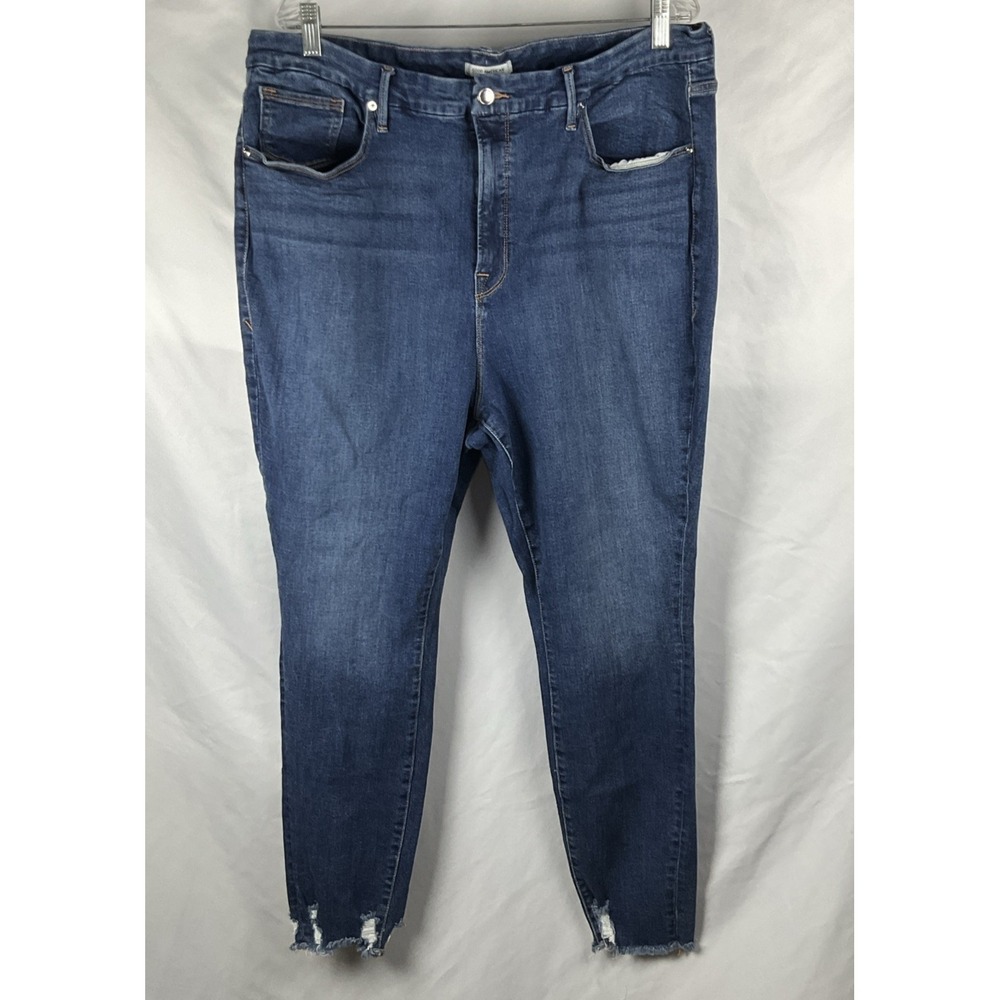 Good American Womens Plus Size 24 Good Leg Jeans 5 Pocket Distressed Hem Stretch